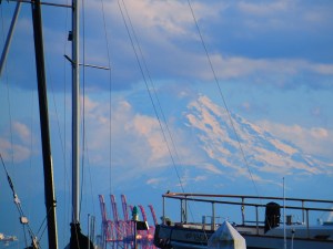Tahoma from a sail boat on the Salish Sea.
